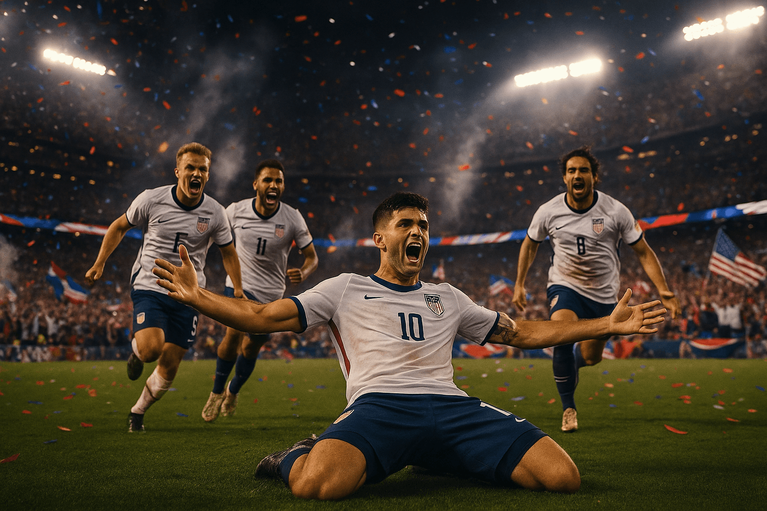 USA players celebrating the 2-0 knockout win over Bosnia and Herzegovina, a Tater Research market intelligence feature.